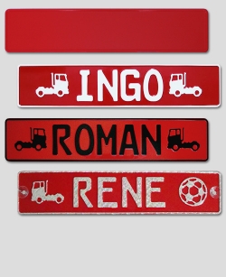 Individuell gepr�gtes LKW Namensschild - rot