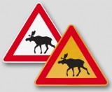 Dreieckiges Verkehrsschild mit dem Elch aus Norwegen -